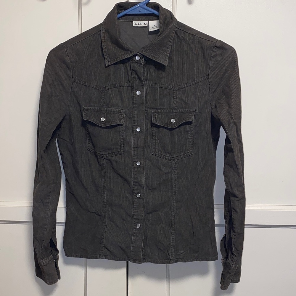 Rubbish Small Charcoal Corduroy Cotton Button Up Shirt